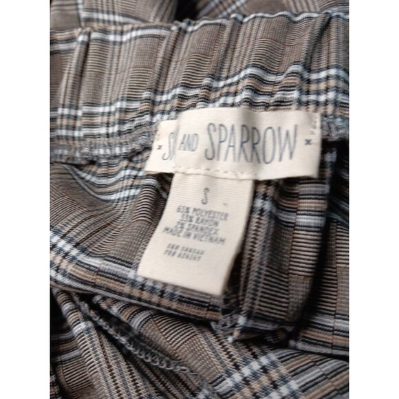 Sky and Sparrow Women S Black Taupe Plaid Elastic Waist Tapered Leg Jogger Pants - Picture 9 of 9